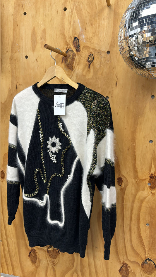 80s Monochrome Jewelled Jumper