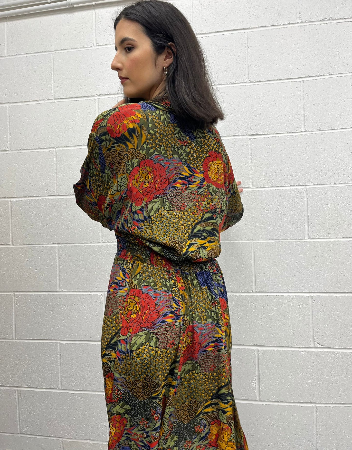 Tropical Cowl Neck Midi Dress