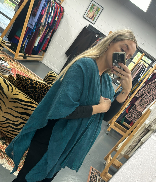 Vintage teal wool cape