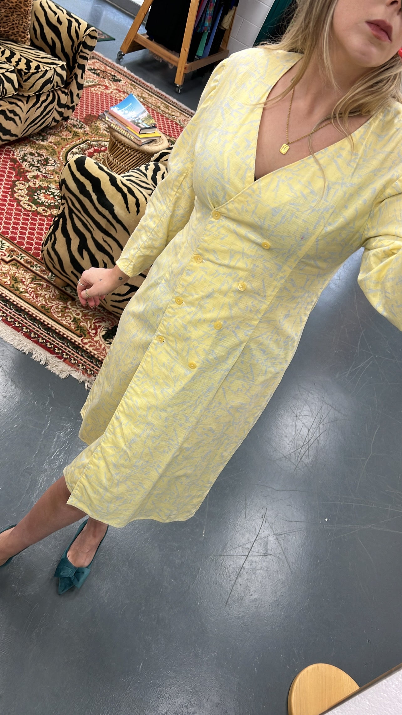 Pale Yellow Double Breasted Blazer Dress