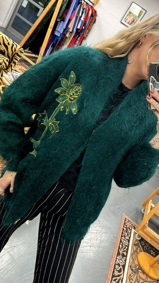 Mohair Emerald Zip Cardigan