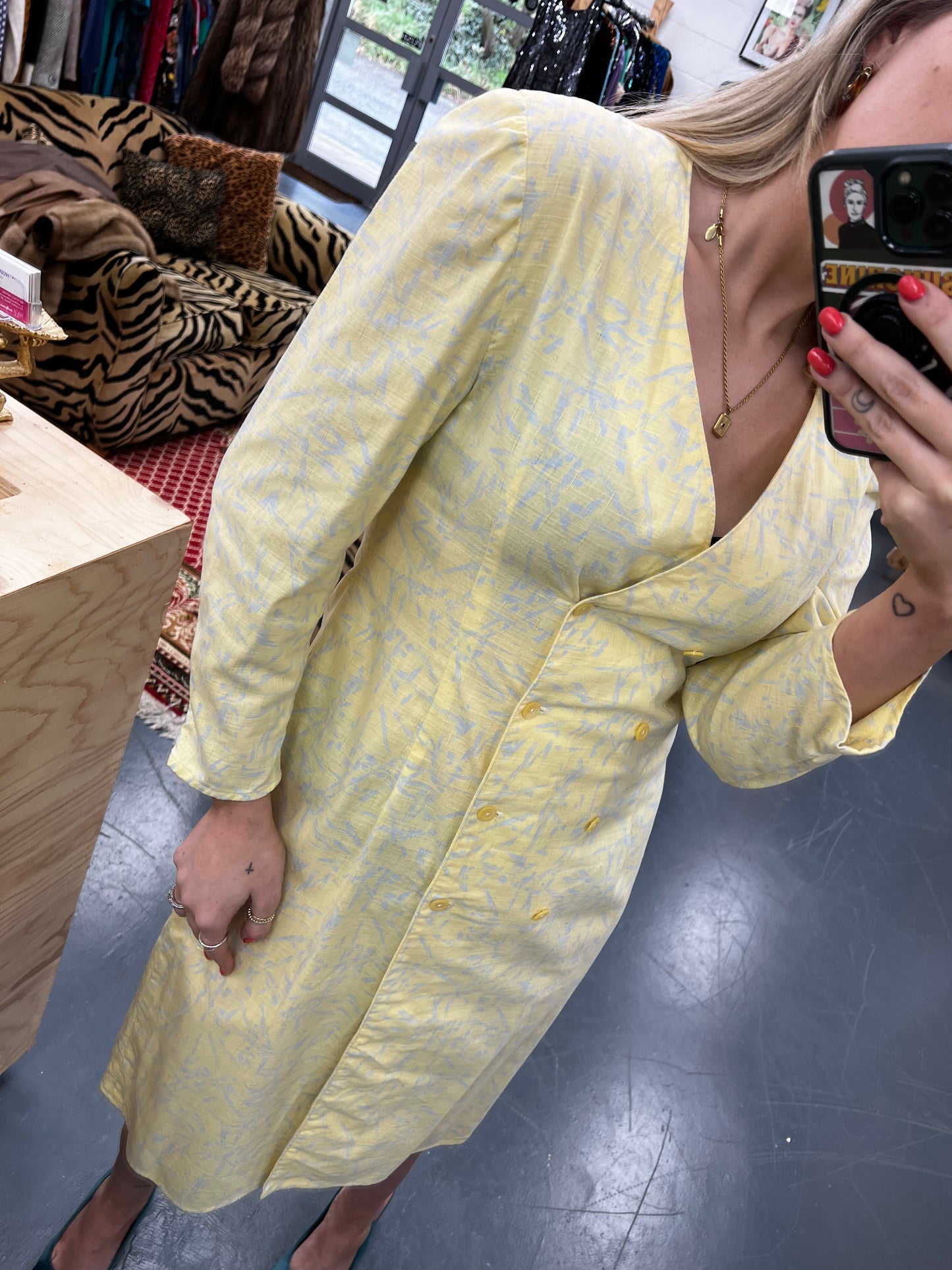 Pale Yellow Double Breasted Blazer Dress