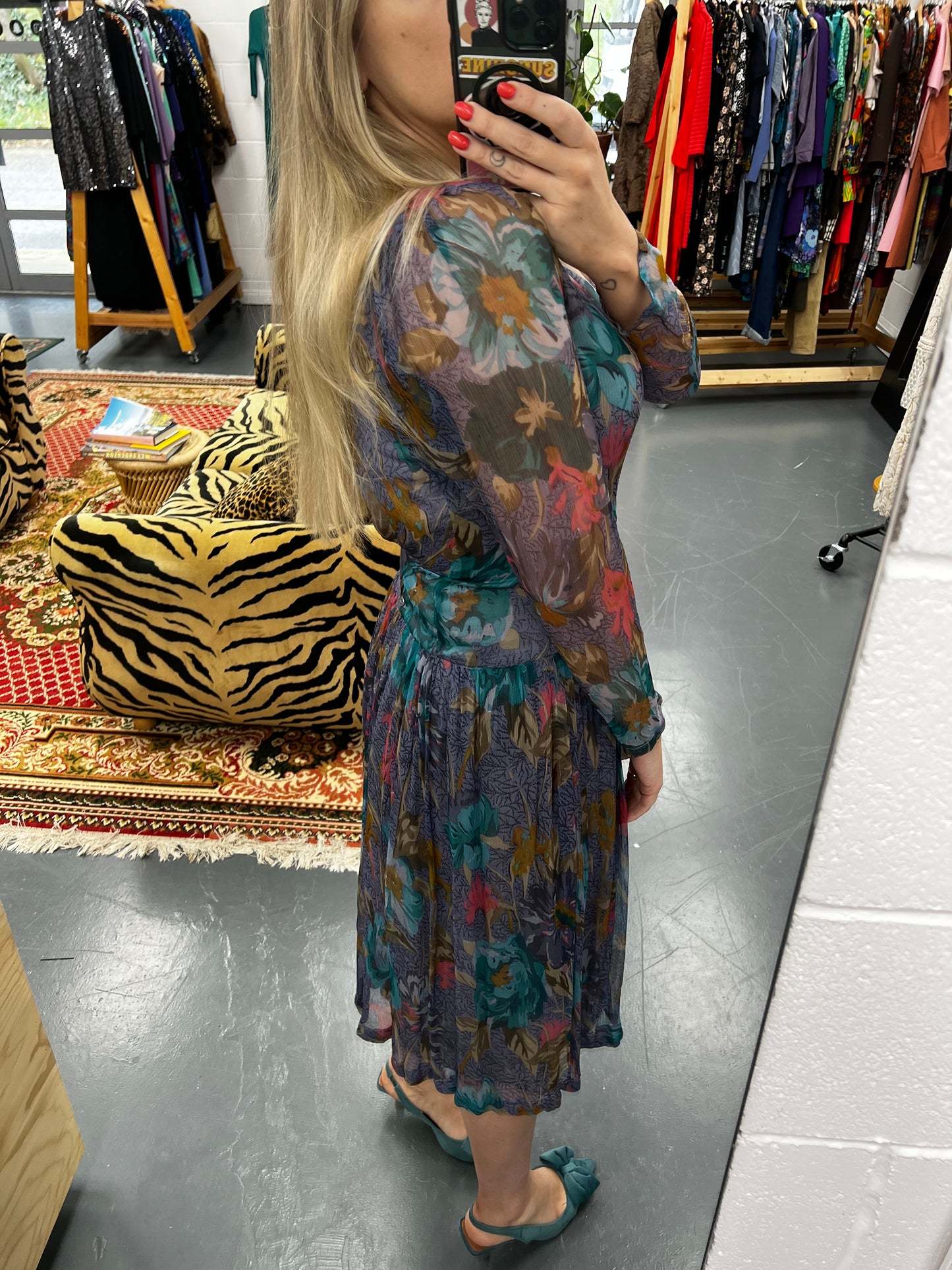 Whimsical 70s Floral Chiffon Dress