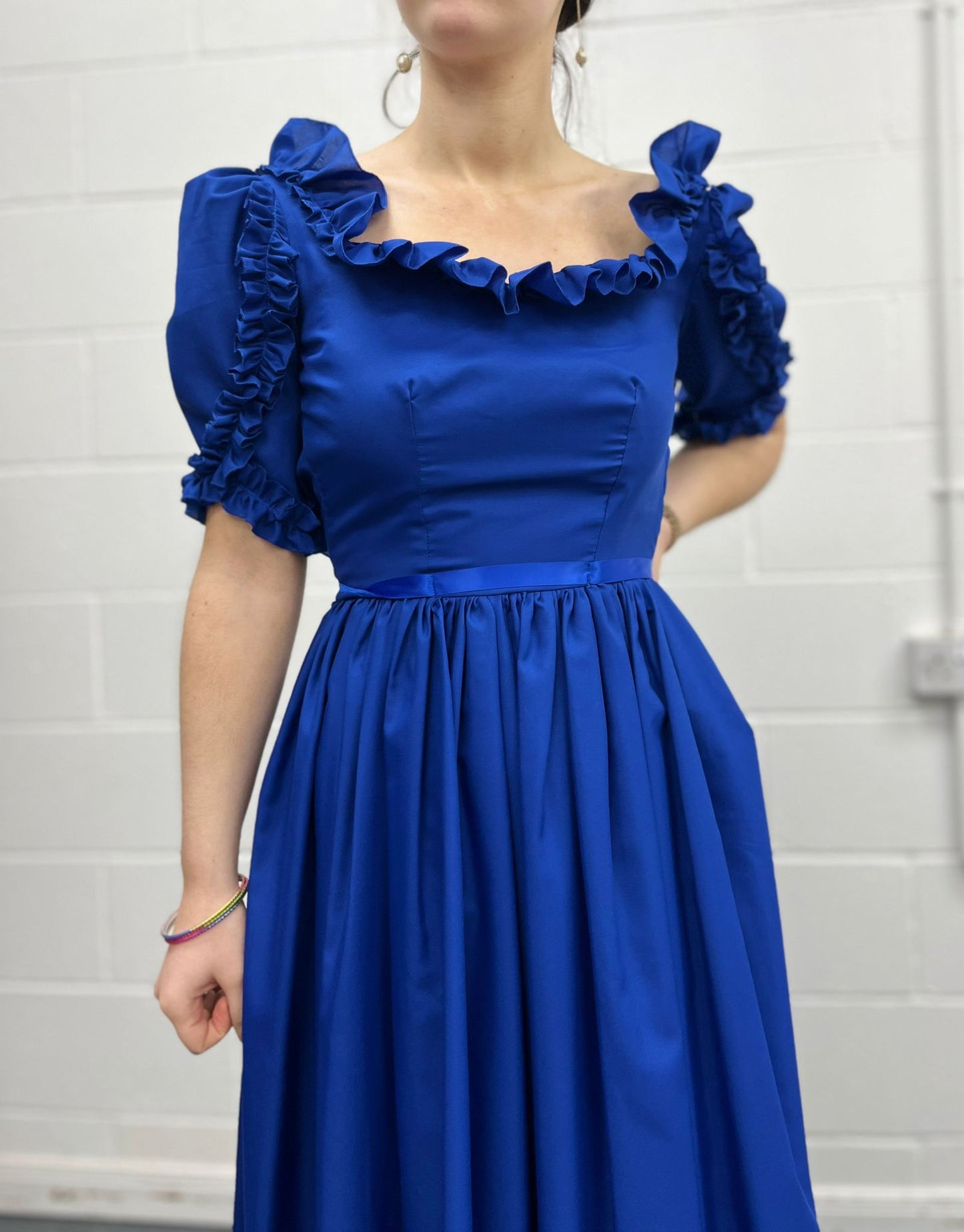 Ruffle Royal Blue 70s Maxi Dress