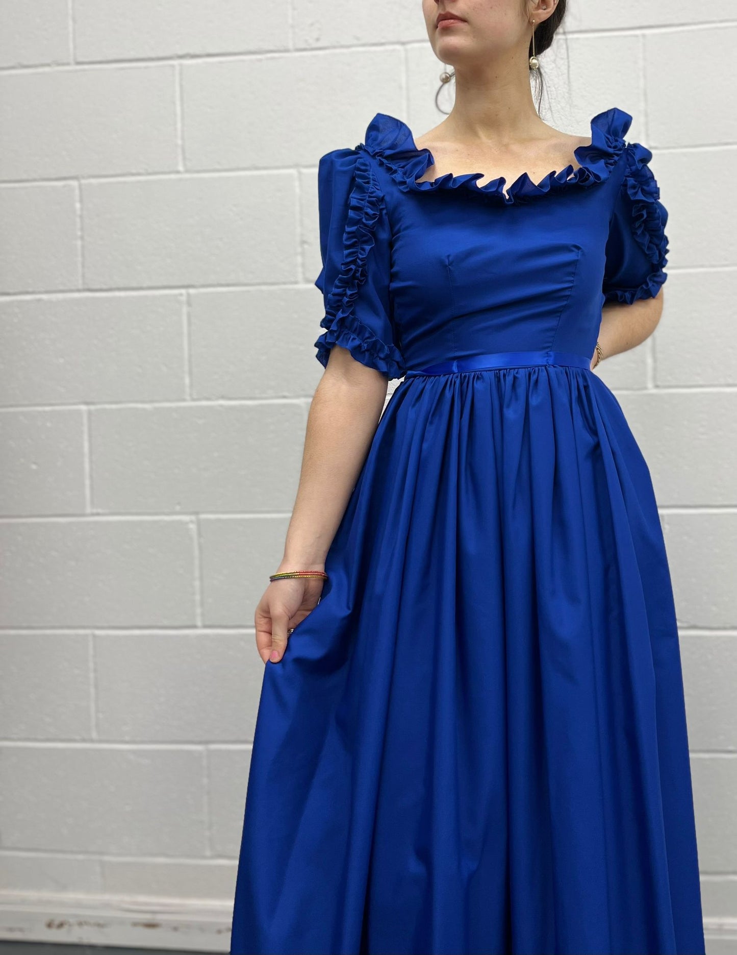 Ruffle Royal Blue 70s Maxi Dress