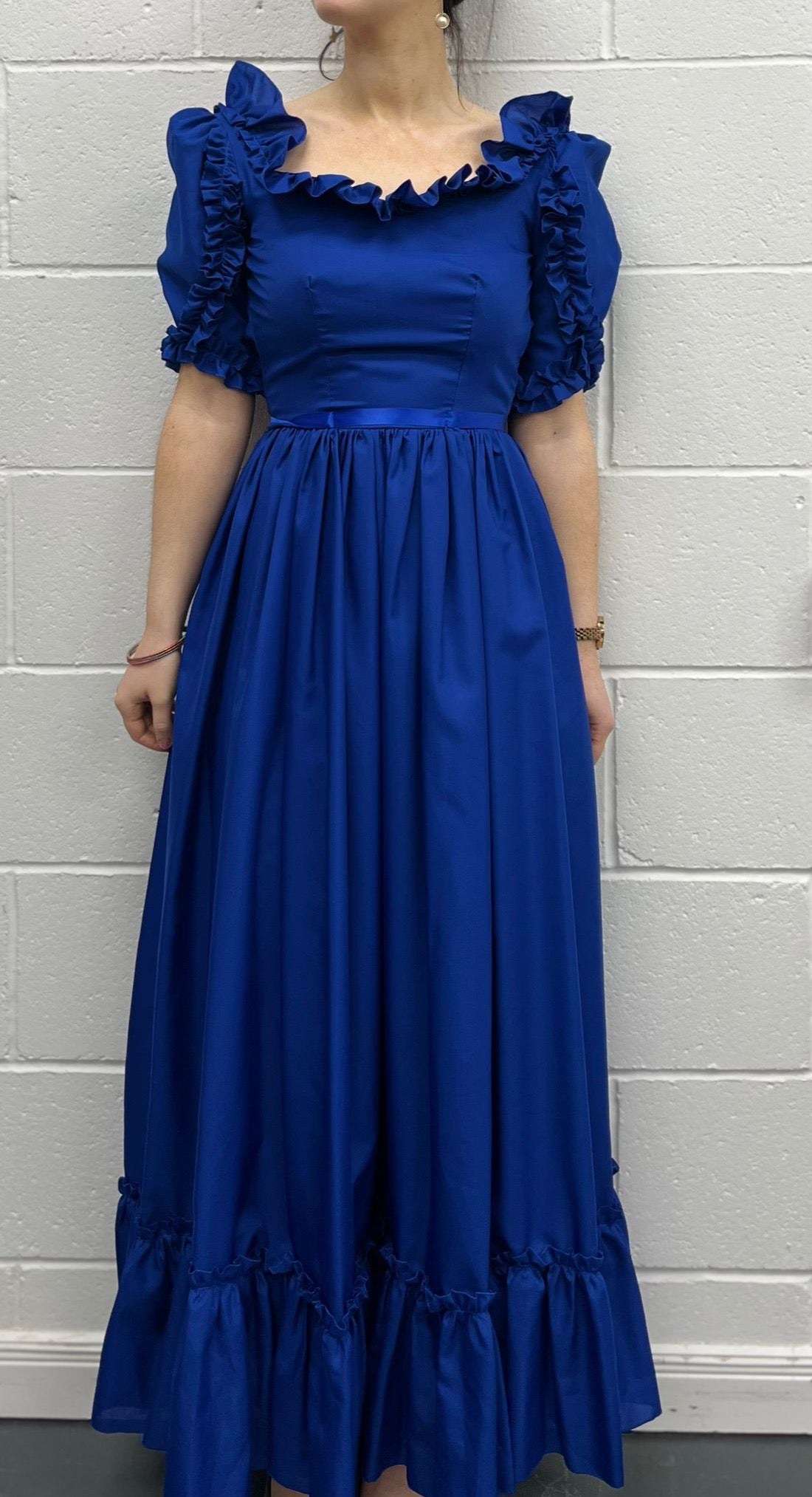 Ruffle Royal Blue 70s Maxi Dress