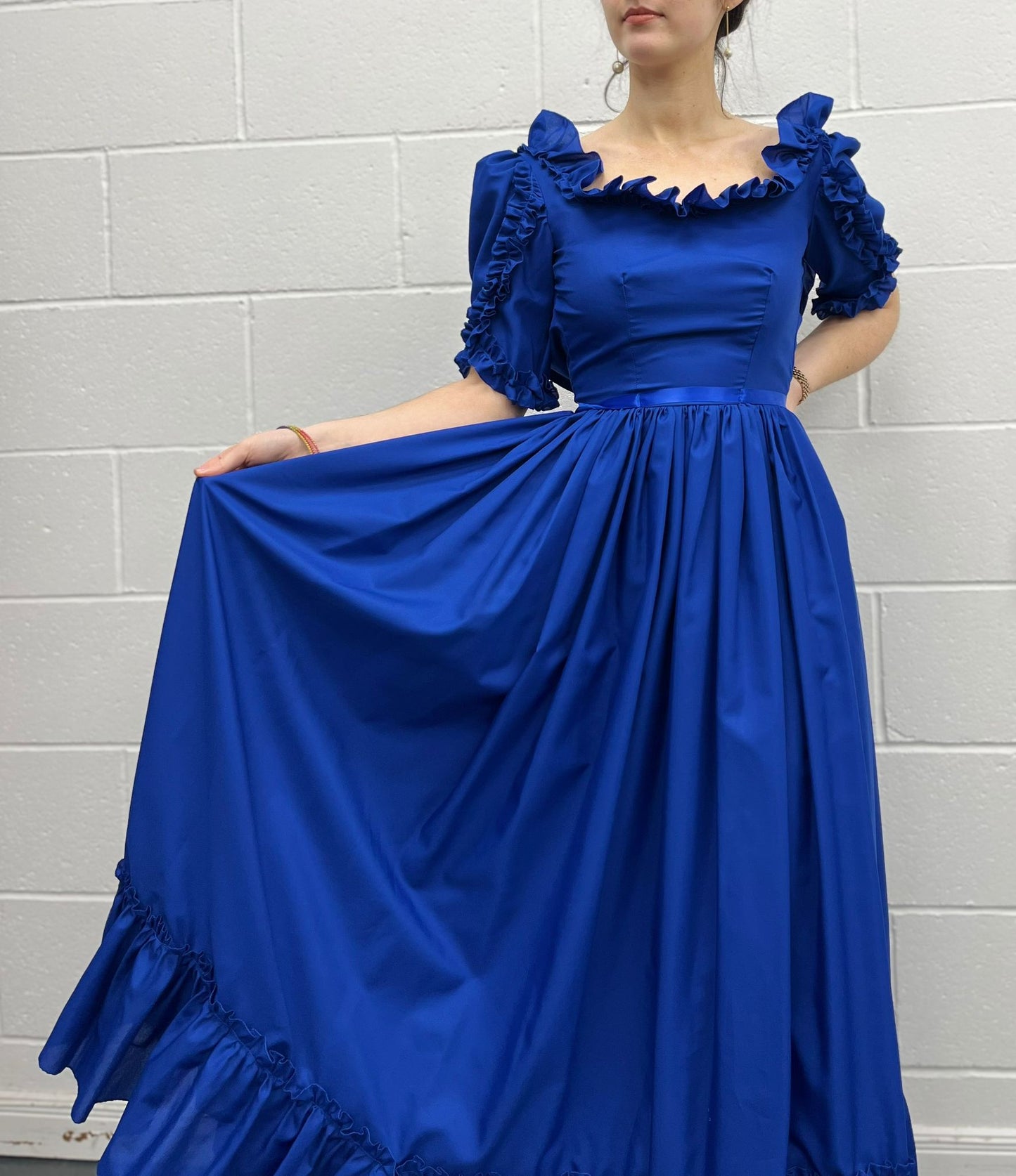 Ruffle Royal Blue 70s Maxi Dress